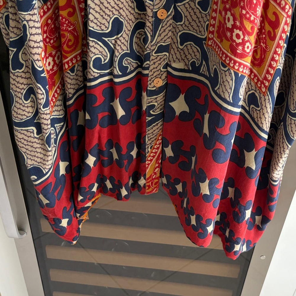 Reversible silk Printed Midi Dress in Navy & Red or burnt orange and blue print! - Picture 4 of 8